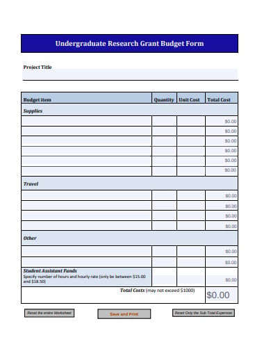 sample research grant budget