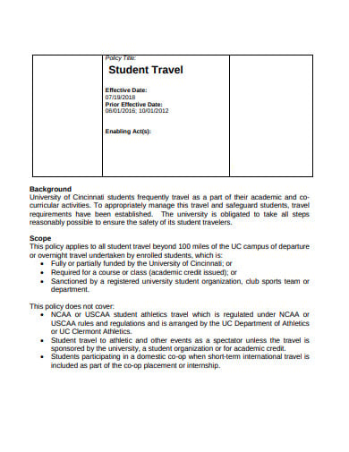 university student travel policy