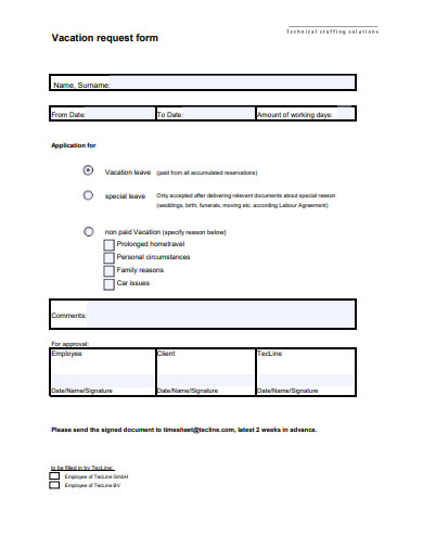 vacation request form template