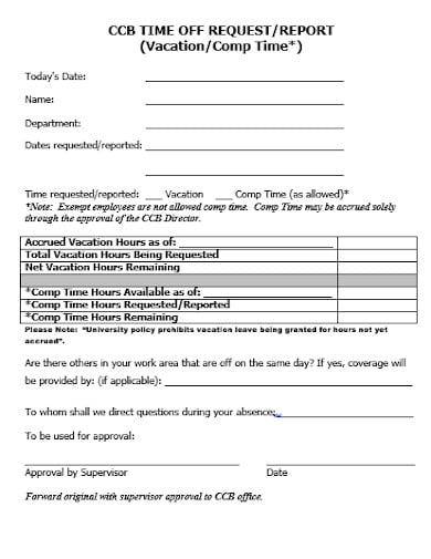 vacation request report form template