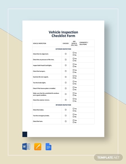 vehicle inspection checklist form