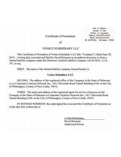 venice-subsidiary-charter-documents