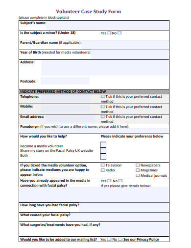 volunteer case study release form template