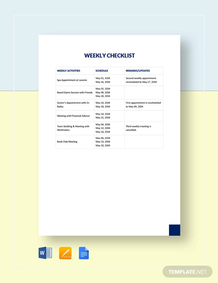 weekly checklist template
