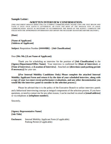 written interview confirmation letter sample