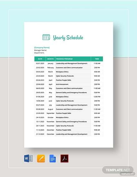 10+ Yearly Schedule Templates in Google Docs | Google Sheets | Word ...