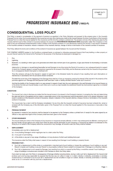 consequential loss policy sample