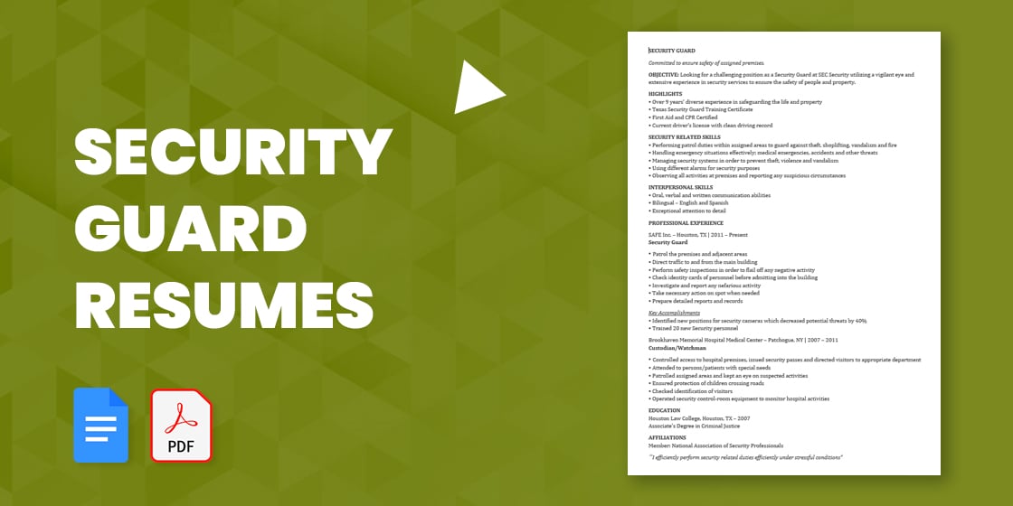 resume format security guard