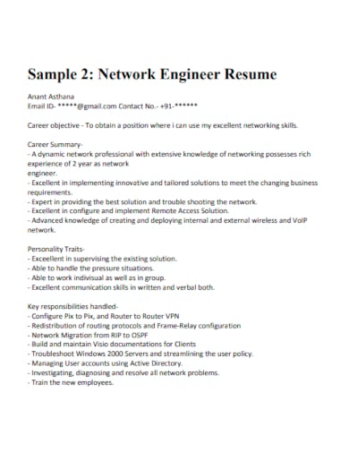 year experience network engineer resume