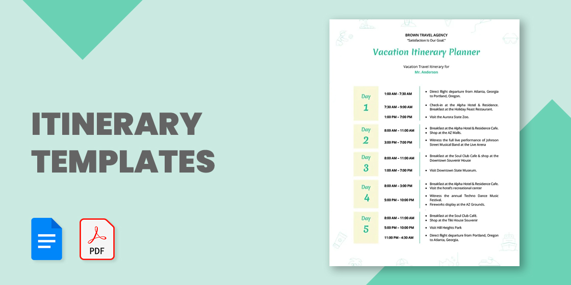 travel itinerary template microsoft