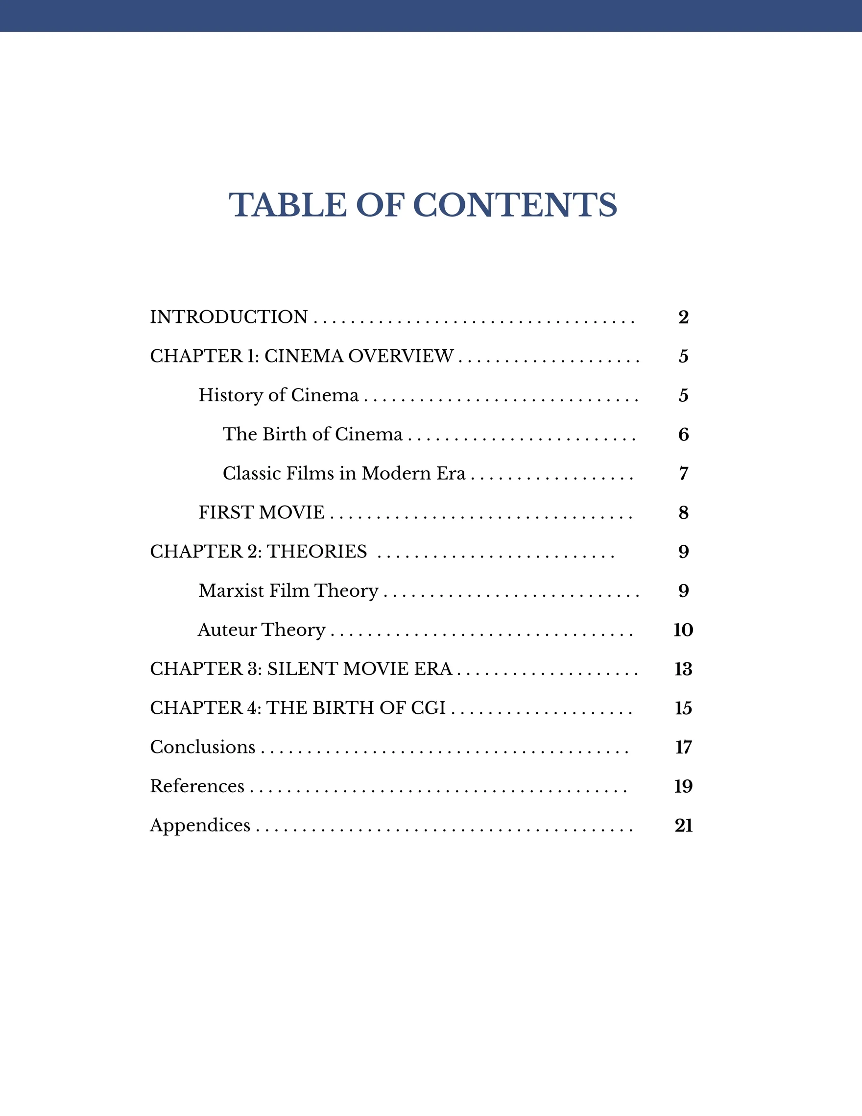 apa table of content template
