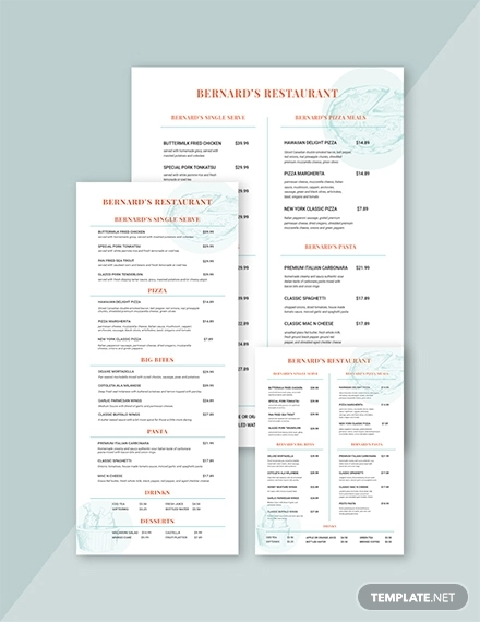 american family restaurant menu template
