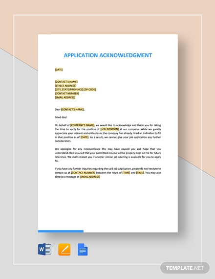 application acknowledgment