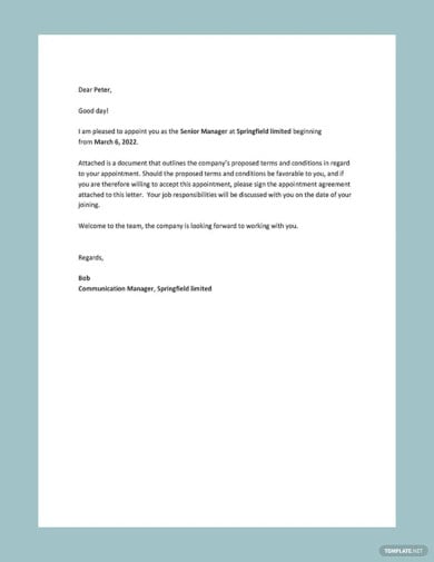 appointment letter sample template
