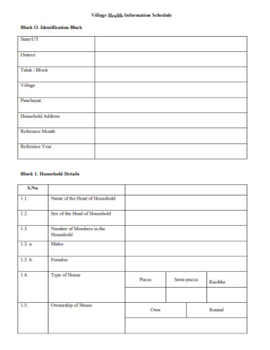 blank table health information schedule