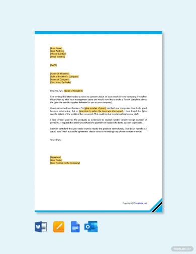 business complaint letter to supplier template
