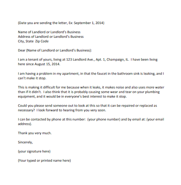 business complaint letter to landlord