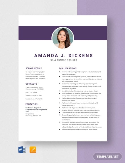 call-center-trainer-resume-template