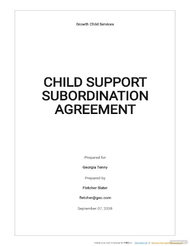 child support subordination agreement template