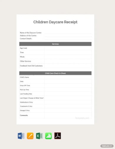children daycare receipt template