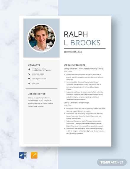 college librarian resume template