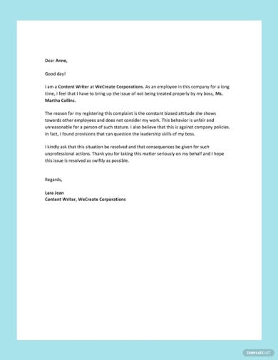 complaint letter about your boss template