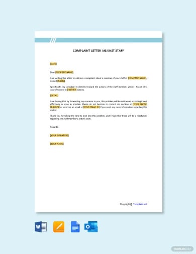 complaint letter against staff template
