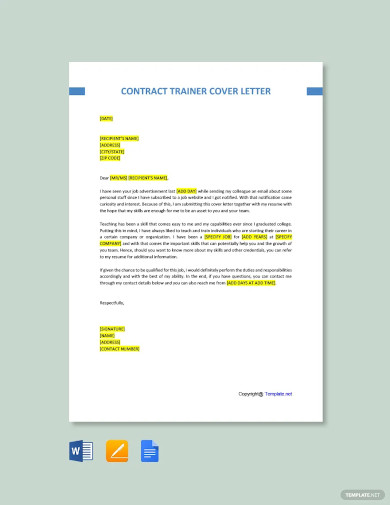 contract trainer cover letter template