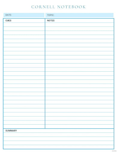 cornell notebook paper template
