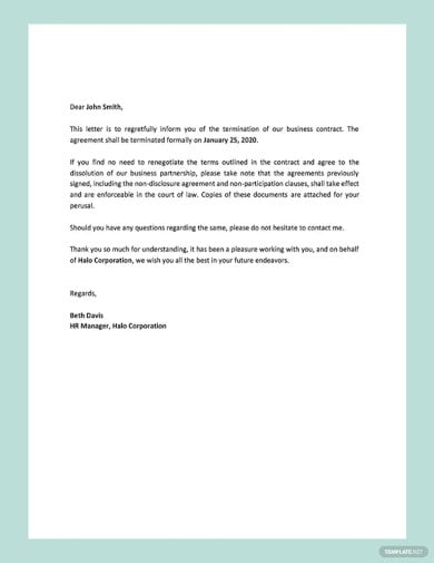 editable business contract termination letter template