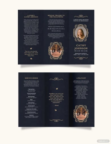 elegant funeral obituary tri fold brochure template