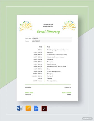 event itinerary template