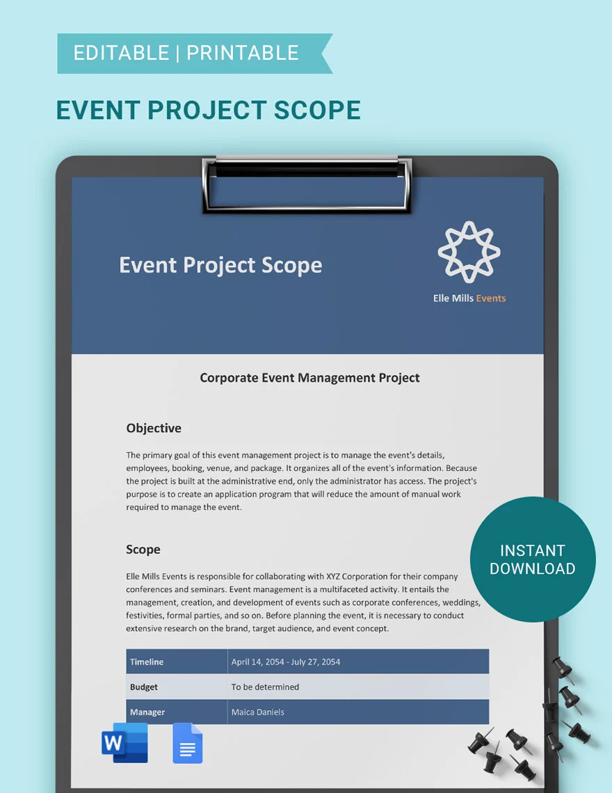 event project scope template