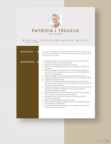 event security resume template