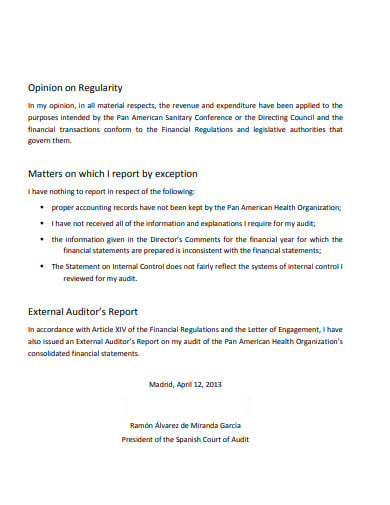 external audit opinion letter