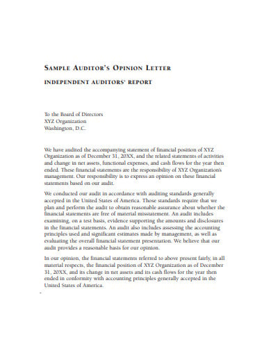 financial audit opinion letter