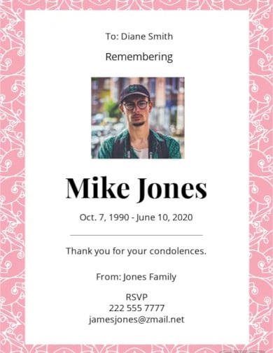 floral obituary card template in illustrator