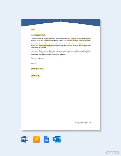 formal complaint letter against a person template