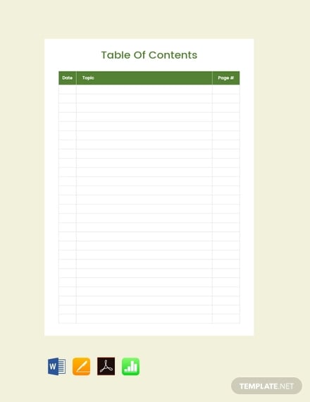 free blank table of contents template