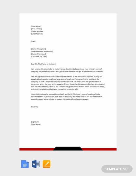 free business complaint letter for poor service