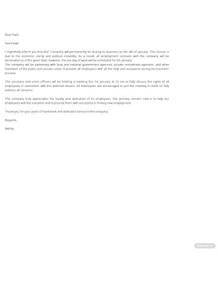 free closing business letters to employees template