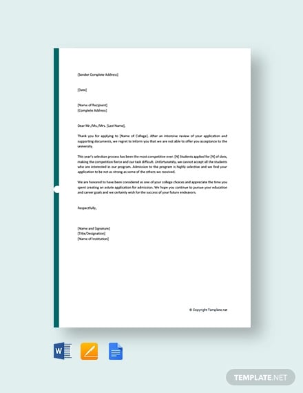 free college application rejection letter