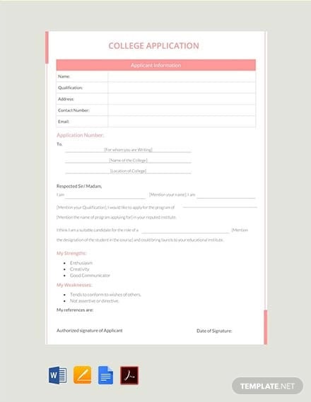 free college application template