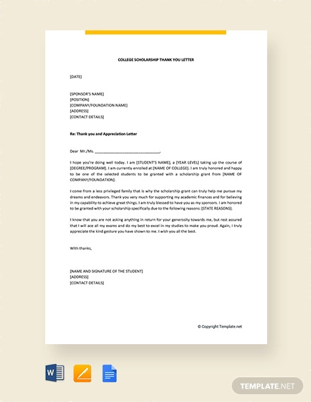 13+ Scholarship Thank You Letter in Word | Apple Pages | Google Docs | PDF