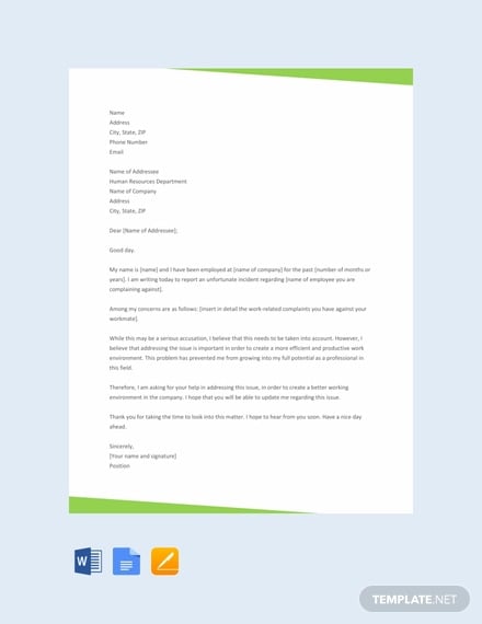 free complaint letter to hr template