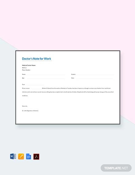 free doctors note for work template