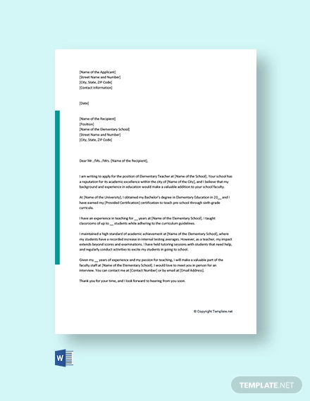 Teacher Cover Letter Example - 12+ Free word, PDF Documents Download