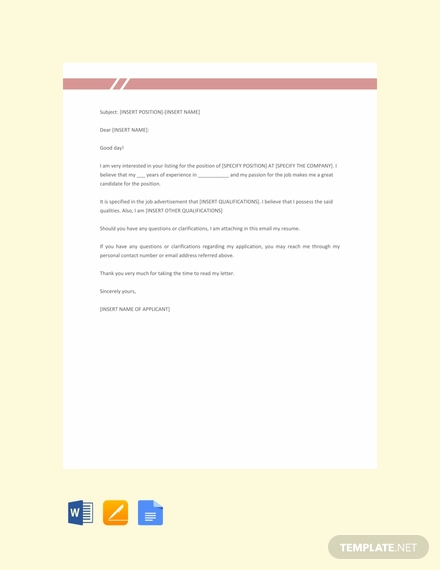 free email job application letter template