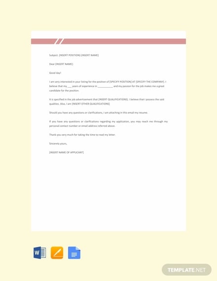email job application letter template