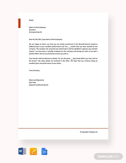 free employee transfer letter